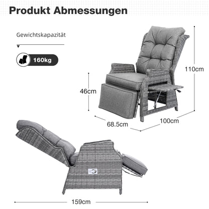 COMLAX FIELD Relaxsessel aus Rattan mit Liegefunktion, Dunkelgrau