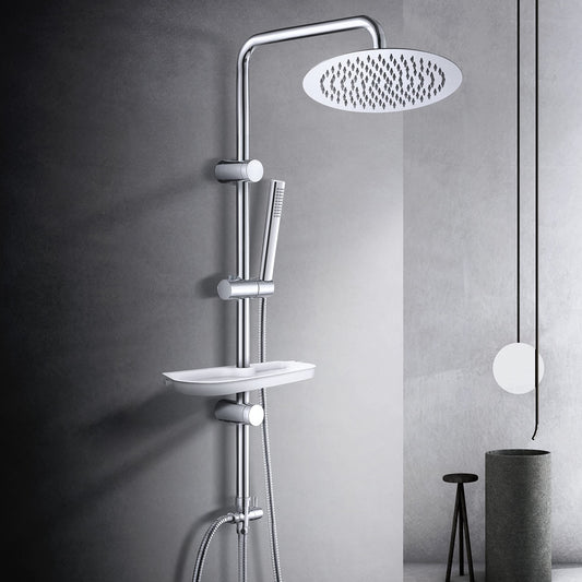 Görbach D25 Regendusche Duschsystem mit Ablage - Chrom. Verchromt, mit Kopf- & Handbrause, Ablage zum Duschen.