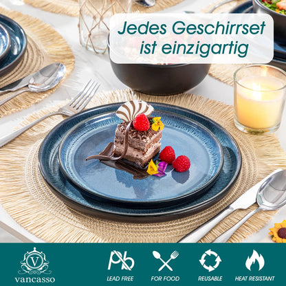 vancasso PLAYA Steingut Geschirrset 18tlg für 6 P. - Blau