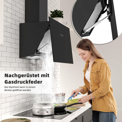 FIREGAS Kopffrei Dunstabzugshaube – 60cm Schwarz Glas Bürstenlos
