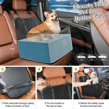 INDYBUD Memory Foam Hundeautositz erhöht – Schwarz, Mittel