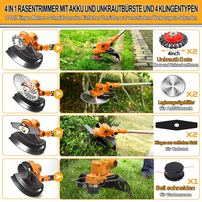 WISDOM LIFE Akku-Rasentrimmer 4-in-1 Freischneider 21V mit 2 Akkus