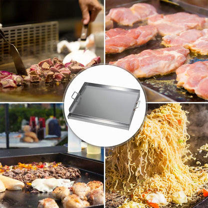 CAVATINY Edelstahl Grillplatte BBQ Plancha 54x41 cm mit Spachtel-Set