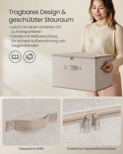 SONGMICS Aufbewahrungsbox mit Deckel, 6er Set, faltbar, sandbeige