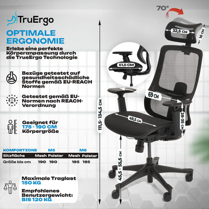 VALKENSTOL M5 Ergonomischer Bürostuhl Testsieger für Grosse