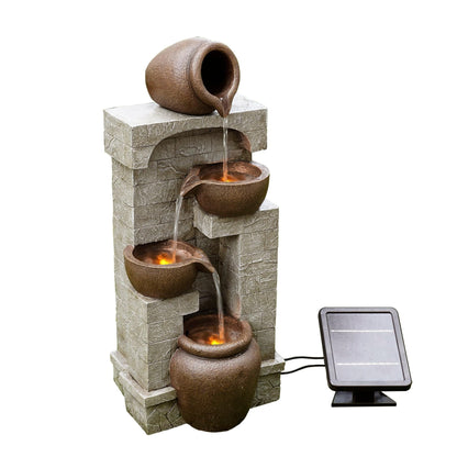Teamson Home Solarbrunnen 4-stufig mit LED-Beleuchtung, Bronze