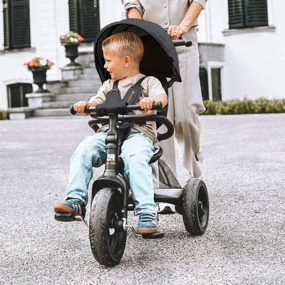 Deryan Explorer Kinderdreirad mit Schubstange, klappbar, Schwarz