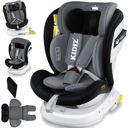 KIDIZ® Kindersitz i-Size Isofix 360° drehbar Gruppe 0/1/2/3. Ergonomisch geformter Kindersitz mit 360° Rotation und Isofix-Befestigung.