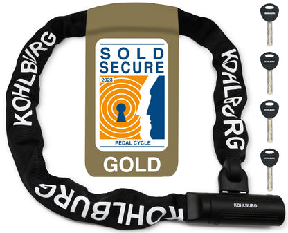 KOHLBURG Sicherheits-Kettenschloss 125cm 8.3mm – E-Bike Motorrad. Schwarze 8.3mm Kette. Sichert E-Bike/Motorrad.