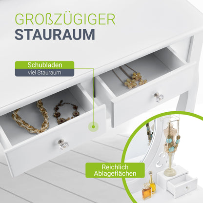 Juskys Schminktisch Julia mit Spiegel, Hocker, Schubladen – Weiss