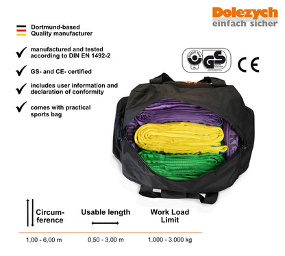 Dolezych Rundschlingen-Set 1000-3000 kg, 20-teilig - violett/grün/gelb