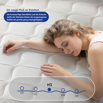 PurrJoys Taschenfederkernmatratze 140x200 cm H3/H4 mit Memory Foam