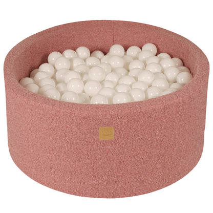 MEOWBABY Bällebad Baby Boucle 90x40cm mit 300 Bällen Rosa. Ein rosafarbenes Boucle-Bällebad für Babys zum sicheren Spielen.