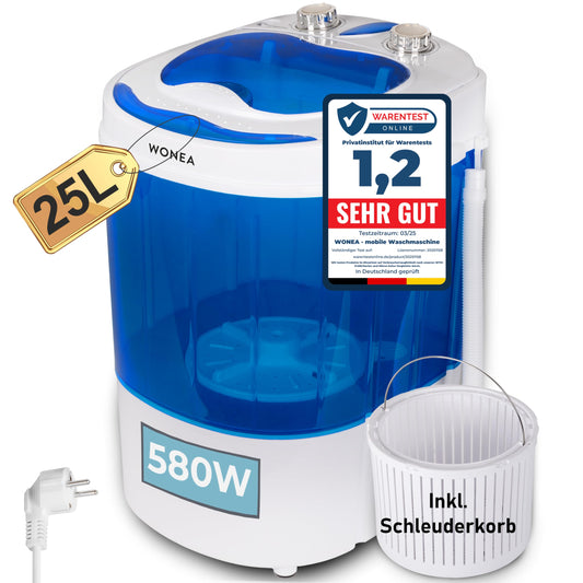Mini Mobile Reisewaschmaschine 3kg – mit Schleuder, weiß, wäscht/schleudert 3kg Wäsche mobil.