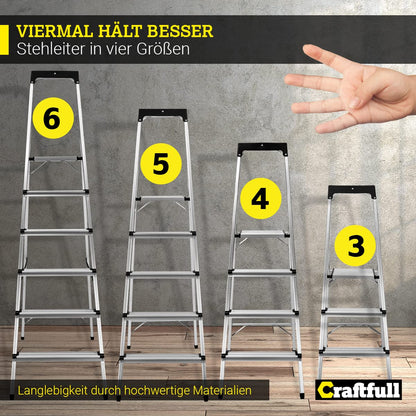 CRAFTFULL CF-133B Alu Klappleiter mit Ablage – 4 Stufen Haushaltsleiter
