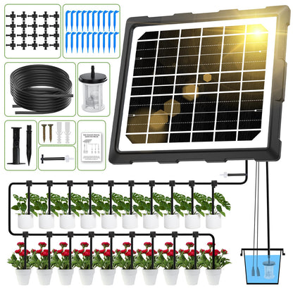 YAHAMOO Solar-Bewässerungssystem BSV-IC018 für 20 Topfpflanzen mit Solarpanel und Tropfschlauch