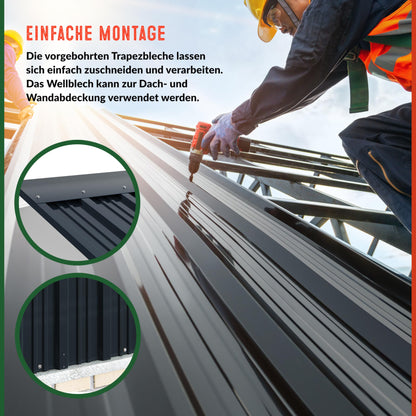 GARDEBRUK® Trapezblech Dachblech Set 7m² - Anthrazit Verzinkt