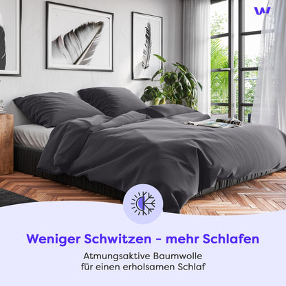 Wolkenfeld Bettwäsche Set - 220x240 Baumwolle Anthracite 3-teilig