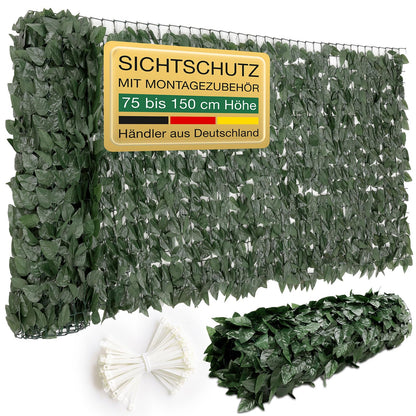 ELONEO Balkon Sichtschutz wetterfest 300x125 cm in Blätteroptik grün als Balkonverkleidung