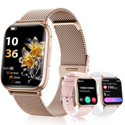 SLOKSFil Smartwatch G91 Damen mit Telefonfunktion, 1,83 Zoll, Roségold, HD-Touchscreen