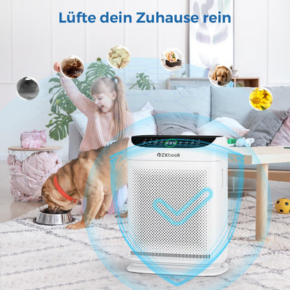 ZXBEER Luftreiniger Allergiker HEPA-Luftreiniger mit CADR 400m³/h（260m²）,zweiseitiger Filtration und waschbarem Filter,20dB Nachtmodus, Timer,Luftreiniger für Haustiere,Schlafzimmer,Staub,Pollen,Weiß