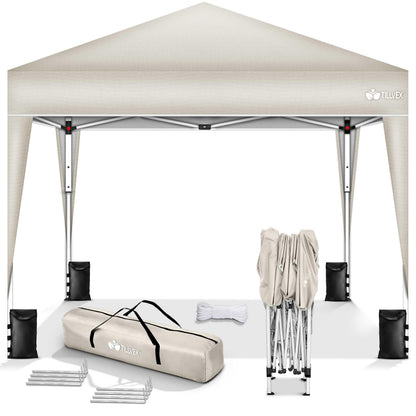 tillvex Faltpavillon 3x3m Pop-Up Gartenzelt mit Sandsäcken, Beige – Stahlgestell, Dachbespannung aus 210D Polyester