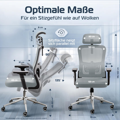 CLOUVOU BrightSeat ergonomischer Bürostuhl mit Wippfunktion bis 135°