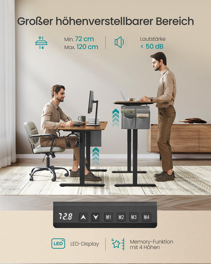 SONGMICS Elektrischer Stehschreibtisch 140x60 cm – Vintagebraun LSD134K01