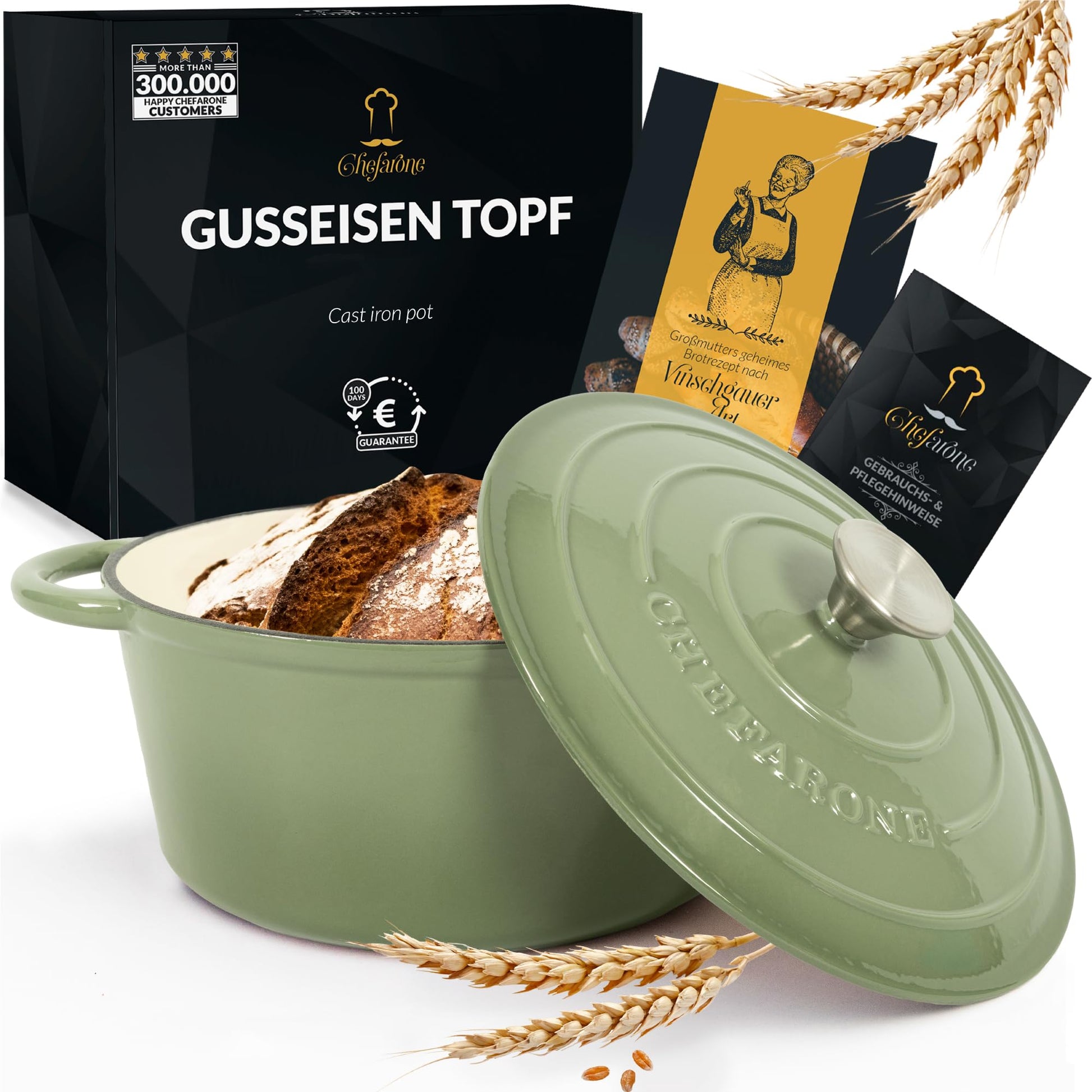 Chefarone Gusseisen Schmortopf emailliert 26 cm - Induktion. Runder Gusseisentopf zum langsamen Schmoren von Fleisch & Gemüse auf Induktionsherden.