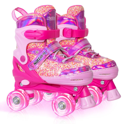 Nattork Kinder Rollschuhe für Mädchen, 4 Grössen verstellbar – Schnürung, Ratsche und Bremse