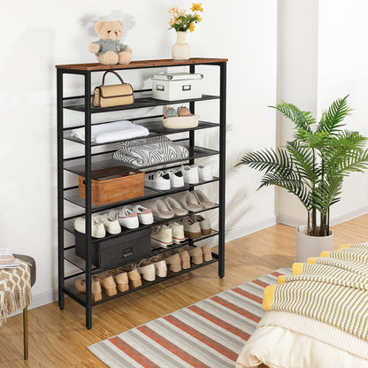 HOOBRO 8-stöckiges Schuhregal schmal EBF118XJ01 Dunkelbraun-Schwarz