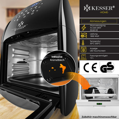KESSER® XXL Airfryer 9in1 Heissluftfritteuse mit Drehgrill Schwarz