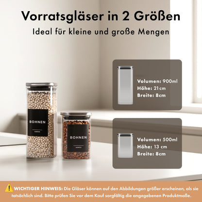 EDELHAUS Vorratsgläser Set 12-teilig, Borosilikatglas, Edelstahldeckel