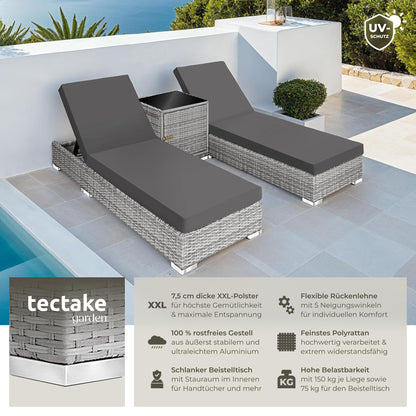 tectake 2er Lounge Sonnenliegen Set Plus Tisch - Hellgrau
