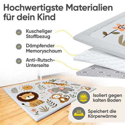 KIDDY KINGDOM Premium Spielmatte Baby – Memory Schaum 180x140cm Grau