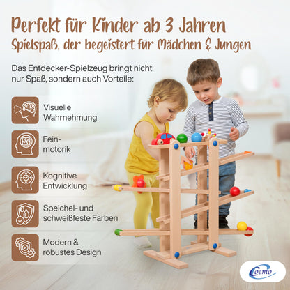 Coemo Kugelbahn Holz Motorikspielzeug – 7 Mobile Teile