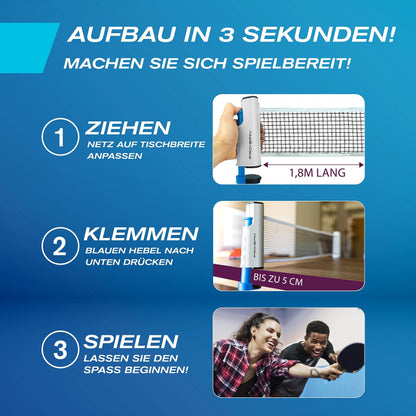 PRO-SPIN Tischtennisschläger Set mit Netz für 2 Spieler, Rot