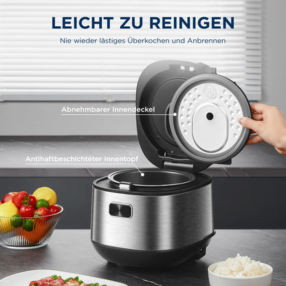 Midea Digitaler Reiskocher 2L Klein Multicooker – Schwarz/Silber