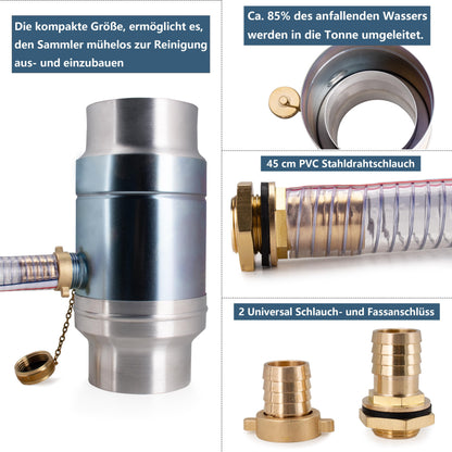 IGarden Regenwassersammler DN100 – Stahl/Alu doppelwandig, mit Schlauch
