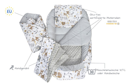 Medi Partners Babynest Set 5-teilig – Reh mit Grauem Minky