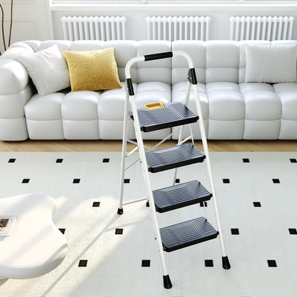 KINGRACK Trittleiter 4 Stufen Klappbar - Weiss, 360 kg