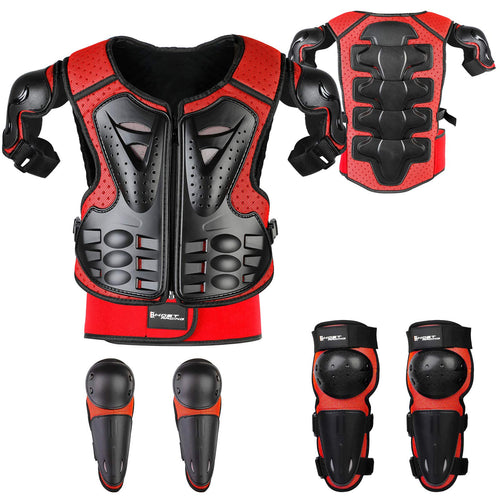 JUSTDOLIFE Kinder Motorrad Schutz-Set Protektoren Rot (4-14 J.)