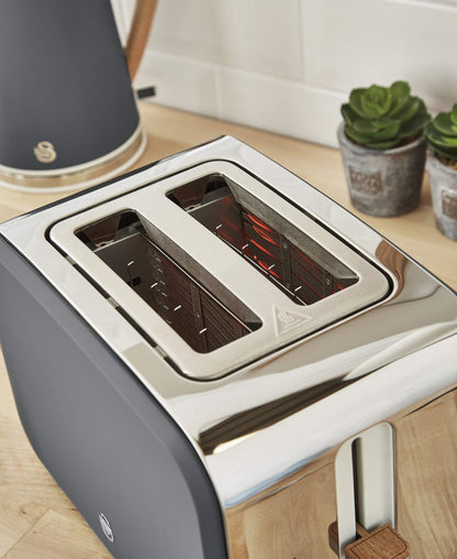 Swan Nordic Wasserkocher Toaster Mikrowelle Set – Grau Holzoptik