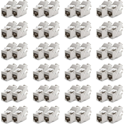 deleyCON 48x Keystone Modul CAT 6a Buchse - Geschirmt Werkzeugfrei, schwarz. Konfektioniert CAT 6a Netzwerkkabel.