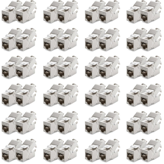 deleyCON 48x Keystone Modul CAT 6a Buchse - Geschirmt Werkzeugfrei, schwarz. Konfektioniert CAT 6a Netzwerkkabel.
