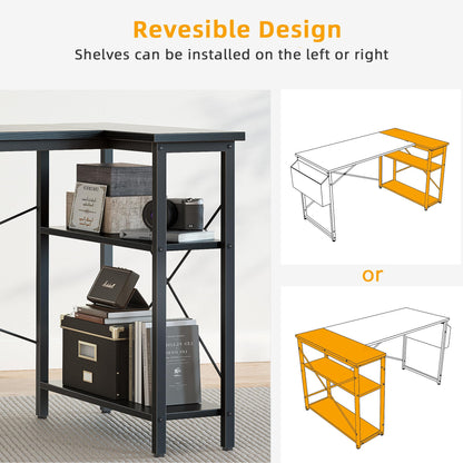 BEXEVUE L-förmiger Gaming Tisch - 100x70 cm Schwarz mit Ablagen