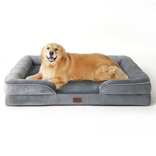 BEDSURE orthopädisches Hundebett Hundesofa 122x89 cm, grau, Flanell mit hohem Rand