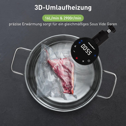 KitchenBoss Sous Vide Präzisionskocher - 1100W WLAN App-Steuerung