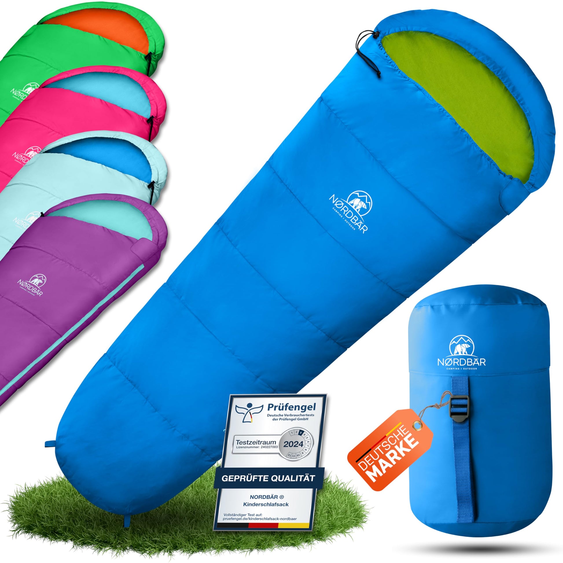 NORDBÄR Kinderschlafsack Mumienschlafsack bis 145 cm Körpergrösse mit Kissenfach und Kompressionsbeutel