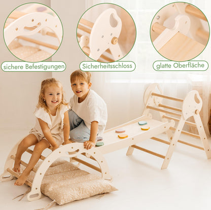 Goodevas 5-in-1 Montessori Klettergerüst Indoor aus Holz mit Rutsche – Kletterdreieck Montessori für Kinder ab 1 Jahr, Indoor Spielplatz Baby Kletterset, Indoor Kletterspielzeug Dreieck